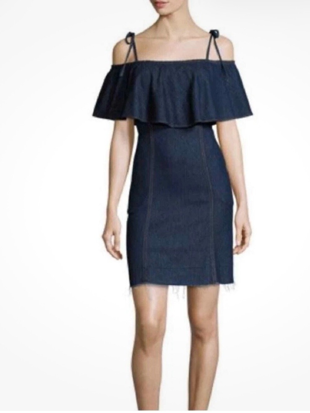 7 For All Mankind XS Off Shoulder Ties Demin Mini Dress